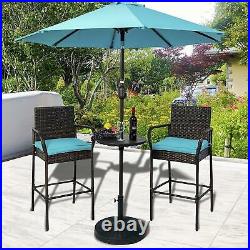 Set of 2 Wicker Bar Stool Furniture Outdoor Backyard Rattan Chair with Cushions
