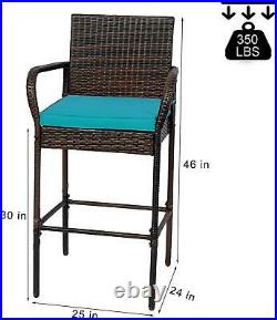 Set of 2 Wicker Bar Stool Furniture Outdoor Backyard Rattan Chair with Cushions