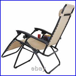 Set of 2 Zero Gravity Recline Chairs Folding Patio Garden Beach Deck Lounge Tray