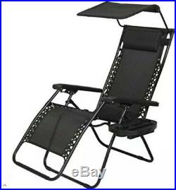 Set of 2 Zero Gravity Sun Loungers Chair Patio Chair with Canopy & Cup Holder