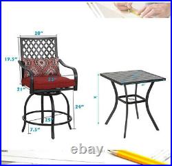 Set of 3 Outdoor Patio Bistro Set Metal Swivel Bar Chairs one Table with Cushion
