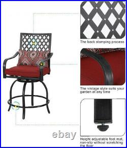 Set of 3 Outdoor Patio Bistro Set Metal Swivel Bar Chairs one Table with Cushion
