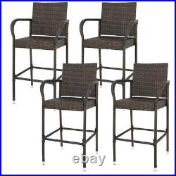 Set of 4 Outdoor Barstool Wicker Patio Furniture Bar Stool 330lbs Capacity Brown