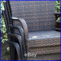 Set of 4 Outdoor Patio Furniture Brown Wicker Stackable Dining Chairs