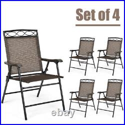 Set of 4 Patio Folding Chairs Sling Portable Dining Chair Set with Armrest