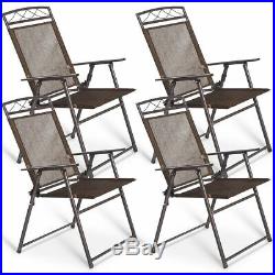 Set of 4 Patio Folding Sling Chairs Steel Textilene Camping Deck Garden Pool New