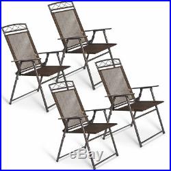 Set of 4 Patio Folding Sling Chairs Steel Textilene Camping Deck Garden Pool New