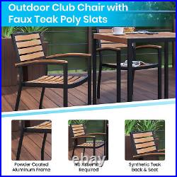Set of 4 Stackable All-Weather Aluminum Patio Chairs with Faux Teak Slats