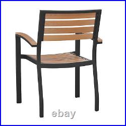 Set of 4 Stackable All-Weather Aluminum Patio Chairs with Faux Teak Slats