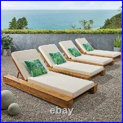 Setlla Outdoor Acacia Wood Chaise Lounge and Cushion Sets (Set of 4)