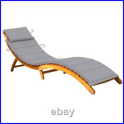 Solid Acacia Wood Patio Sun Lounger with Comfortable Cushion Garden Furniture