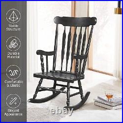 Solid Wood Rocking Chair Patio Rocker Chair High Back for Indoor Outdoor Balcony