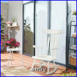 Solid Wood Rocking Chair Porch Rocker Indoor Outdoor Seat Glossy Finish White