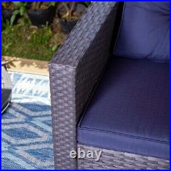 Sophia & William 3Pcs Outdoor Patio Wicker Rattan Sectional Sofa Set Blue