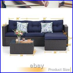 Sophia & William 3Pcs Outdoor Patio Wicker Rattan Sectional Sofa Set Blue