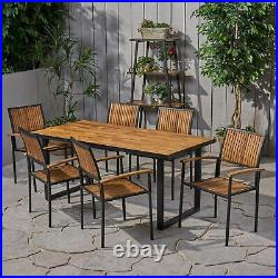 Stoic Outdoor 6 Seater Acacia Wood Dining Set with an Iron Frame