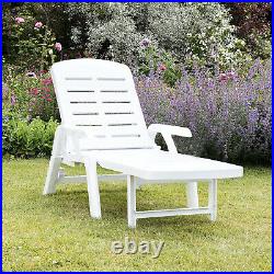 Sun Lounger Garden Recliner Foldable White Plastic Chair Outdoor Furniture Patio