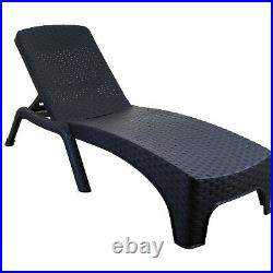 Sun Lounger Outdoor Garden Patio Relaxer Grey Rattan Reclining Bed Furniture New