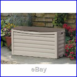 Suncast 63 Gallon Outdoor Patio Deck Resin Storage Organization Chest Box, Taupe