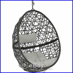 Sunnydaze Caroline Hanging Basket Egg Chair Resin Wicker Gray Cushions