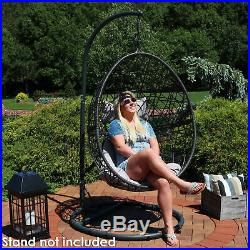 Sunnydaze Caroline Hanging Basket Egg Chair Resin Wicker Gray Cushions