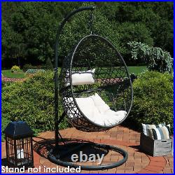 Sunnydaze Caroline Hanging Basket Egg Chair Swing- Resin Wicker Beige Cushions