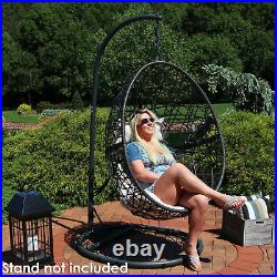 Sunnydaze Caroline Hanging Basket Egg Chair Swing- Resin Wicker Beige Cushions