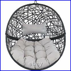 Sunnydaze Jackson Hanging Egg Chair Resin Wicker Gray Cushions