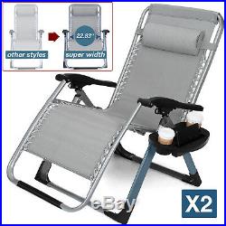Super Width 23 2PCS Zero Gravity Folding Lounge Beach Chairs 400LBS Capacity