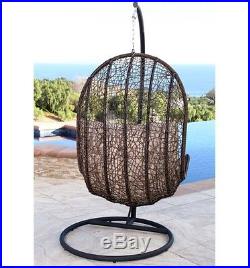 Swing Chair Egg Shaped Abbyson Outdoor Patio Wicker Furniture Espresso Hanging