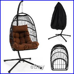 Swing Egg Chair Hanging Basket Chair withStand Waterproof Cover & Cushion Brown