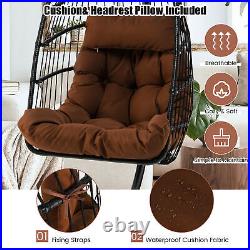Swing Egg Chair Hanging Basket Chair withStand Waterproof Cover & Cushion Brown