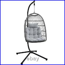Swing Egg Chair With Custion Swing Hanging Chair With Stand Rattan Gray Color