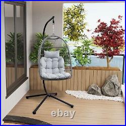 Swing Egg Chair With Custion Swing Hanging Chair With Stand Rattan Gray Color