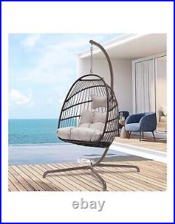 Swing Egg Chair with Stand Indoor Outdoor Rattan Patio Basket Hanging Chair NEW