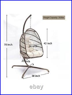 Swing Egg Chair with Stand Indoor Outdoor Rattan Patio Basket Hanging Chair NEW