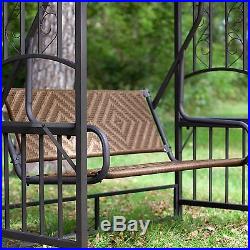 Swing Gazebo Canopy 2 Person Glider Outdoor Porch Natural Resin Wicker Yard New