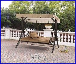 Swing Hammock Seat Chair Outdoor Patio Canopy Lounger Convertible Bed Garden Tan