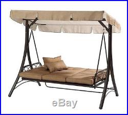 Swing Hammock Seat Chair Outdoor Patio Canopy Lounger Convertible Bed Garden Tan