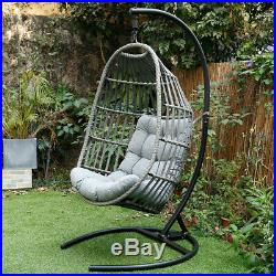 Swing Hanging Egg Wicker Chair Outdoor Garden Patio Hammock with Stand & Cushion