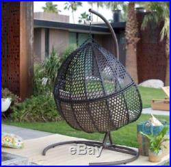 Swing Outdoor Loveseat Resin Wicker Hanging Teardrop Egg Stand Set Patio Porch