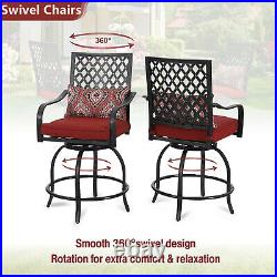 Swivel Bar Chairs Set of 4 with Cushion Patio Chair Bistro Outdoor Furniture Red