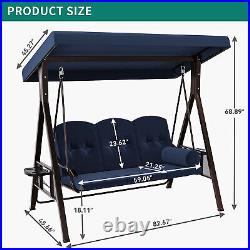 TAUS 3-Seat Padded Deluxe Porch Swing Heavy Duty Steel Patio Chair with Canopy