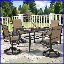 TAUS 5pcs Patio Dining Set Metal Square Table&Swivel Chair Outdoor Furniture Set