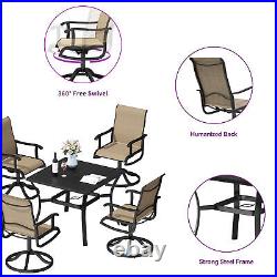 TAUS 5pcs Patio Dining Set Metal Square Table&Swivel Chair Outdoor Furniture Set