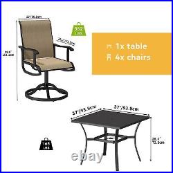 TAUS 5pcs Patio Dining Set Metal Square Table&Swivel Chair Outdoor Furniture Set