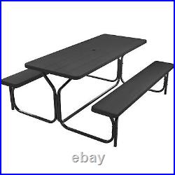TAUS 6FT Picnic Table Heavy Duty Outdoor Bench Resin Tabletop withUmbrella Hole