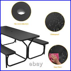 TAUS 6FT Picnic Table Heavy Duty Outdoor Bench Resin Tabletop withUmbrella Hole