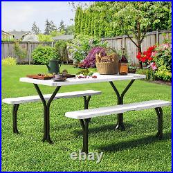 TAUS 6ft Picnic Table Heavy Duty Outdoor Resin Table and Bench withUmbrella Hole