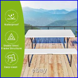 TAUS 6ft Picnic Table Heavy Duty Outdoor Resin Table and Bench withUmbrella Hole